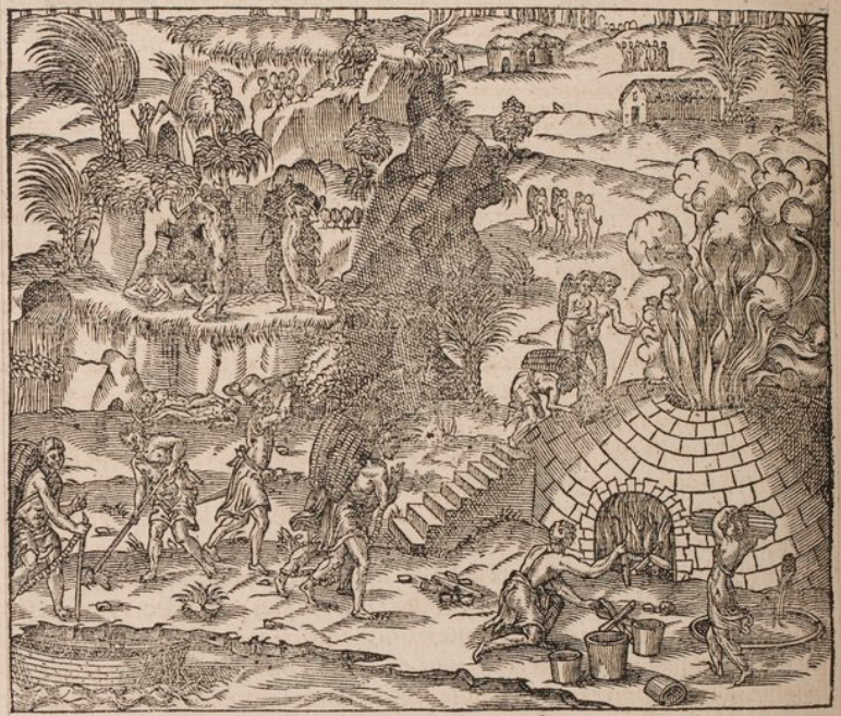 Comme les esclaues fouillent & font fondre la mine.